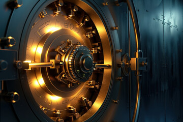 Secure Vault Door - Detailed View of a Bank Vault in Dramatic Lighting