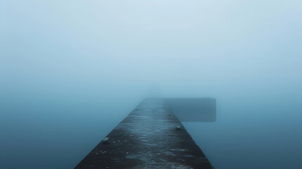 foggy dock wooden pier disappearing into the silence calm lake
