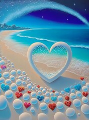heart on the beach.light blue heart in sky cloud valentines day celebration wedding concept illustration.