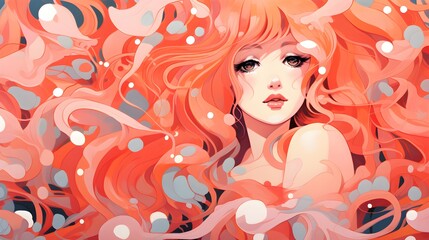 Red-Haired Anime Girl Fantasy Wallpaper Background