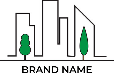Building, apartment, houses, and tree icon design
