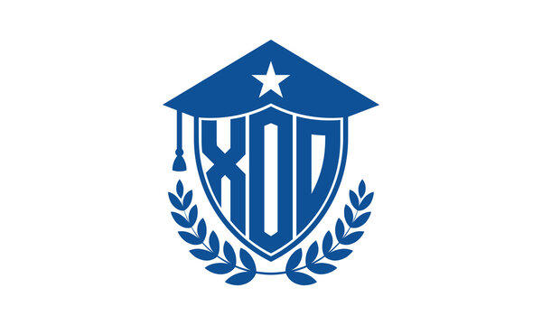 XOO three letter iconic academic logo design vector template. monogram, abstract, school, college, university, graduation cap symbol logo, shield, model, institute, educational, coaching canter, tech