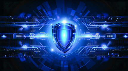 Cyber Security Concept, Digital Protection and Safe Data, Abstract Technology Background with Shield and Binary Code