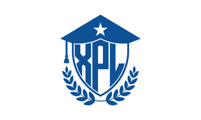 XPL three letter iconic academic logo design vector template. monogram, abstract, school, college, university, graduation cap symbol logo, shield, model, institute, educational, coaching canter, tech