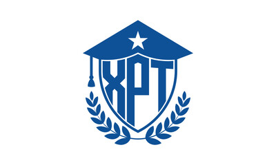XPT three letter iconic academic logo design vector template. monogram, abstract, school, college, university, graduation cap symbol logo, shield, model, institute, educational, coaching canter, tech
