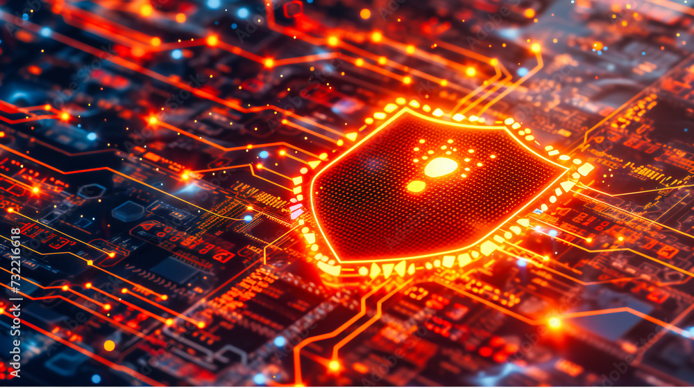 Aufkleber high-tech processor and circuit board, advanced computing and electronic engineering, blue technolog