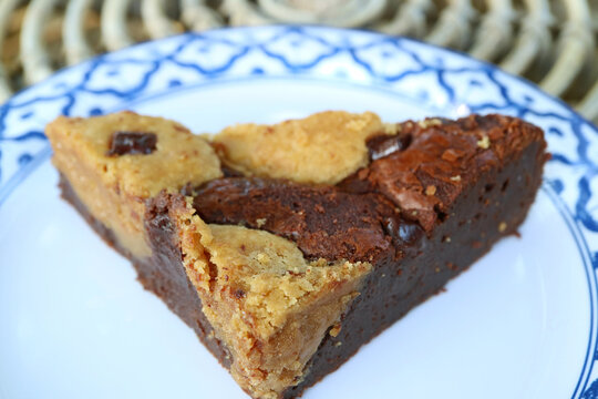 Close Up of a Slice of Delectable Chocolate Brookie on a Plate