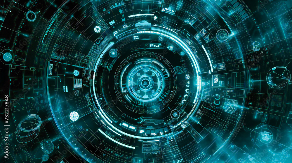 Poster futuristic technology circle in cyberspace, digital network concept, abstract blue background with s