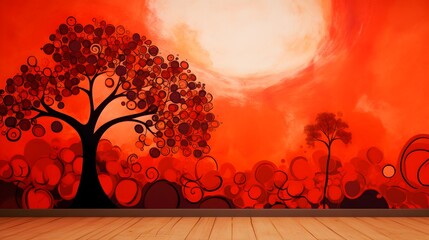 Abstract Red Tree Artistic Wallpaper Background