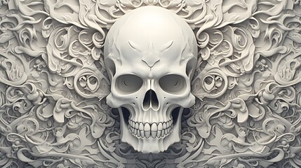 Ornate Skull Amidst Baroque Patterns Wallpaper Background