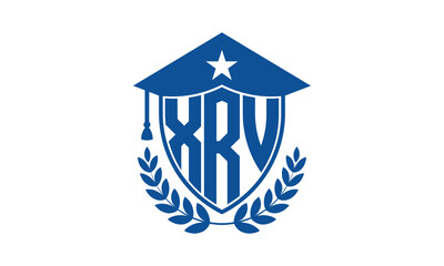 XRV three letter iconic academic logo design vector template. monogram, abstract, school, college, university, graduation cap symbol logo, shield, model, institute, educational, coaching canter, tech