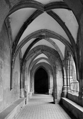 Slovakia - Hronsky Benadik - gothic corridor of atrium - old benedictine cloister - obrazy, fototapety, plakaty