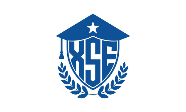 XSE three letter iconic academic logo design vector template. monogram, abstract, school, college, university, graduation cap symbol logo, shield, model, institute, educational, coaching canter, tech