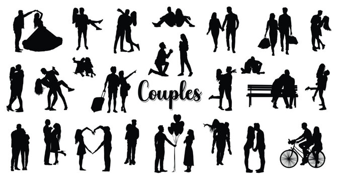 Couple love silhouette set
