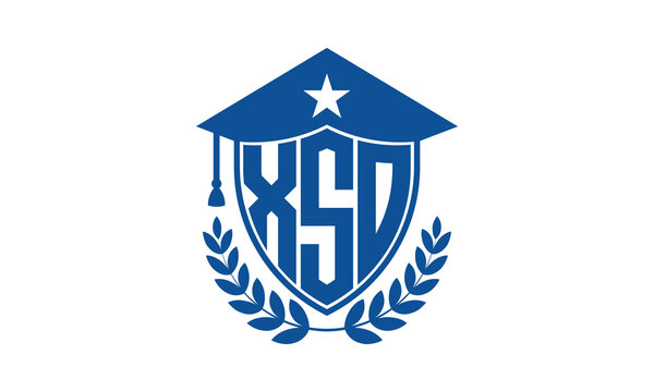 XSO three letter iconic academic logo design vector template. monogram, abstract, school, college, university, graduation cap symbol logo, shield, model, institute, educational, coaching canter, tech