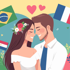 Wedding couple in love. Vector illustration in flat cartoon style. Valentine's Day.