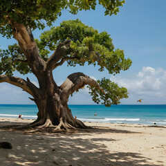 tree on the beach sky island  ocean  landscape  nature  ,Ai generated 