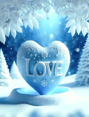 heart in snow.light blue heart in sky cloud valentines day celebration wedding concept illustration.