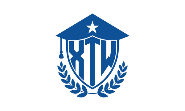 XTW three letter iconic academic logo design vector template. monogram, abstract, school, college, university, graduation cap symbol logo, shield, model, institute, educational, coaching canter, tech