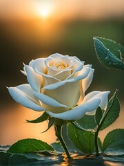 yellow rose on sky.Garden white rose flower on background of green grass. flowers. Amazing white rose. Soft selective focus.