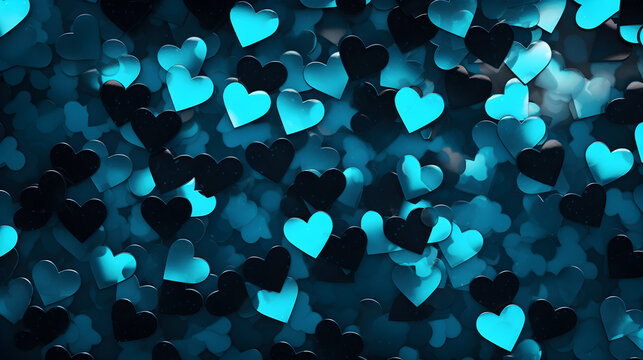 Abstract Black and Teal Hearts Background Wallpaper