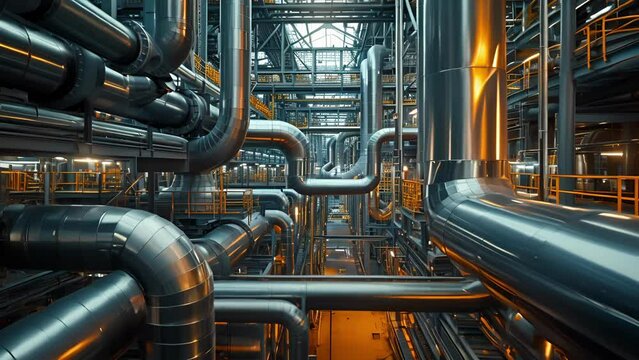 A series of pipes and tanks can be seen in a complex network displaying the intricate system in place to capture and measure carbon emissions.