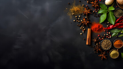 kitchen spices over dark background