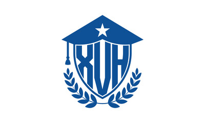 XVH three letter iconic academic logo design vector template. monogram, abstract, school, college, university, graduation cap symbol logo, shield, model, institute, educational, coaching canter, tech
