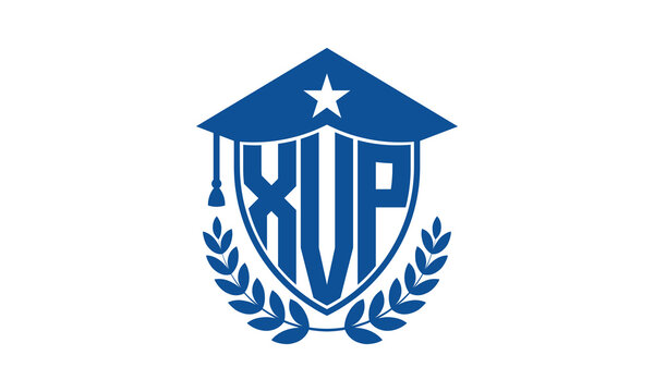 XVP three letter iconic academic logo design vector template. monogram, abstract, school, college, university, graduation cap symbol logo, shield, model, institute, educational, coaching canter, tech