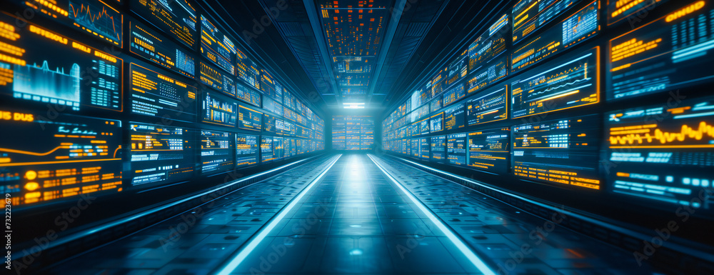 Poster server room and data center, network communication and computing infrastructure, technology and busi