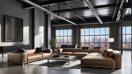 Fototapeta premium resting place, rest,Industrial Chic: Urban vibes blend with sleek metal finishes for modern comfort, Generative AI