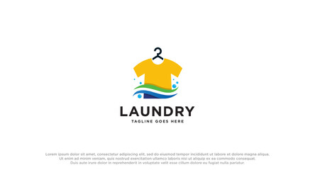laundry logo in shades of blue with bubbles foam and washing clothes, simple creative logo, icon vector inspiration.