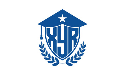 XYR three letter iconic academic logo design vector template. monogram, abstract, school, college, university, graduation cap symbol logo, shield, model, institute, educational, coaching canter, tech