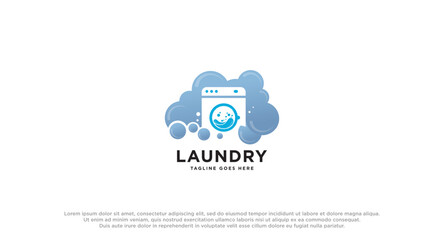 laundry logo in shades of blue with bubbles foam and washing clothes, simple creative logo, icon vector inspiration.