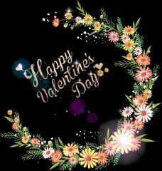 Valentine's day card black background decorated with different flower . A gift for your loved one on valentine's day.