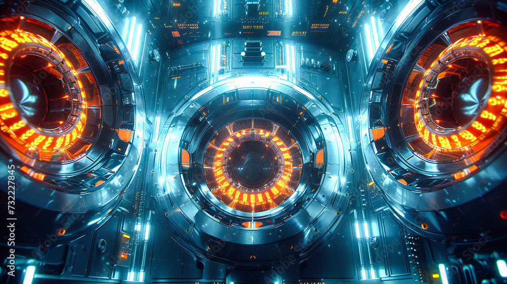 Poster futuristic tunnel with neon lights, modern design and digital technology concept, abstract pattern a