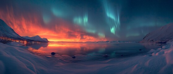 Northern Lights Over The Cold Arctic Sea. Generative AI