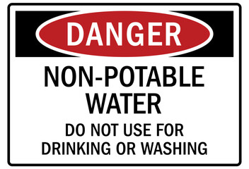 Non potable water sign do not use for drinking or washing