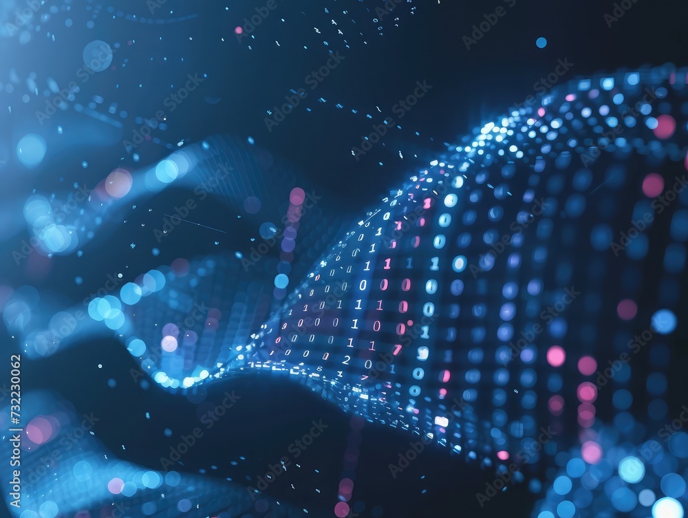 Poster abstract dark and blue digital background. big data digital code, data communication and transfer of