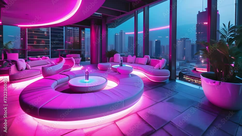 Poster the rooftop is transformed into a mesmerizing space with neon lights of all shapes and sizes creatin