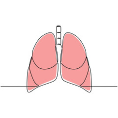 Lungs human organ one line drawing. Continuous single outline lung anatomical body. Vector illustration minimalist.