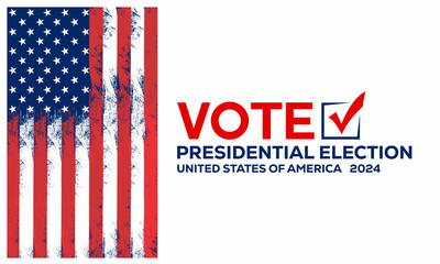 USA 2024 Presidential Elections Event Banner, background, card, poster design. Presidential Elections 2024 Banner with American colors design and typography. Vote day, November 5. US Election.