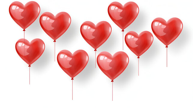 Heartfelt Euphoria: Realistic Heart Balloons, Each Bearing a Unique Emotion, Set Against a Pure White Background