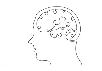 Brain continuous line drawing. Vector illustration human mind concept.
