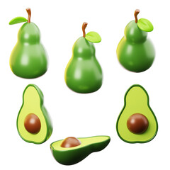 3D Icon fresh avocado on three points of view. On transparent background. On transparent background. 3D illustration. High resolution	
