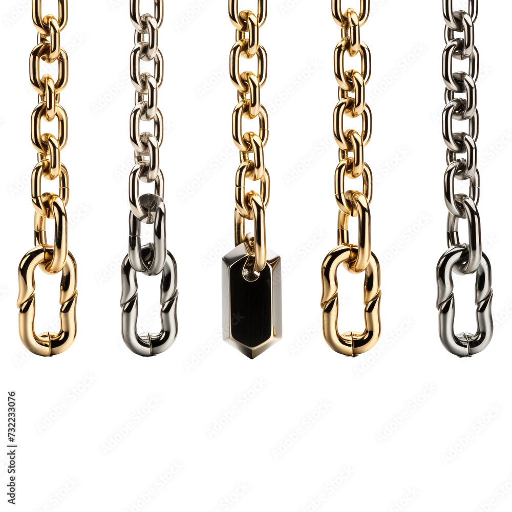 Poster macros of chain pendants isolated on transparent background