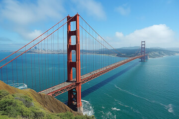 golden gate bridge city, San Francisco, California, San Francisco skyline Bridge  - obrazy, fototapety, plakaty