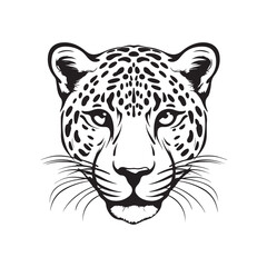 Leopard head. Black and white graphic. Vector illustration on white isolated background