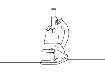Obraz na płótnie Canvas One line drawing microscope. Vector illustration laboratory equipment.