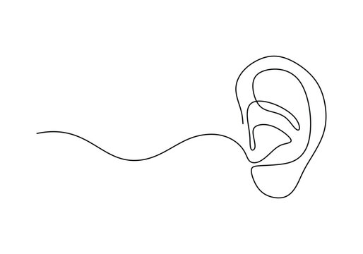 recommend clip art: Ear one line art drawing. Continuous contour outline body part. Editable stroke vector illustration